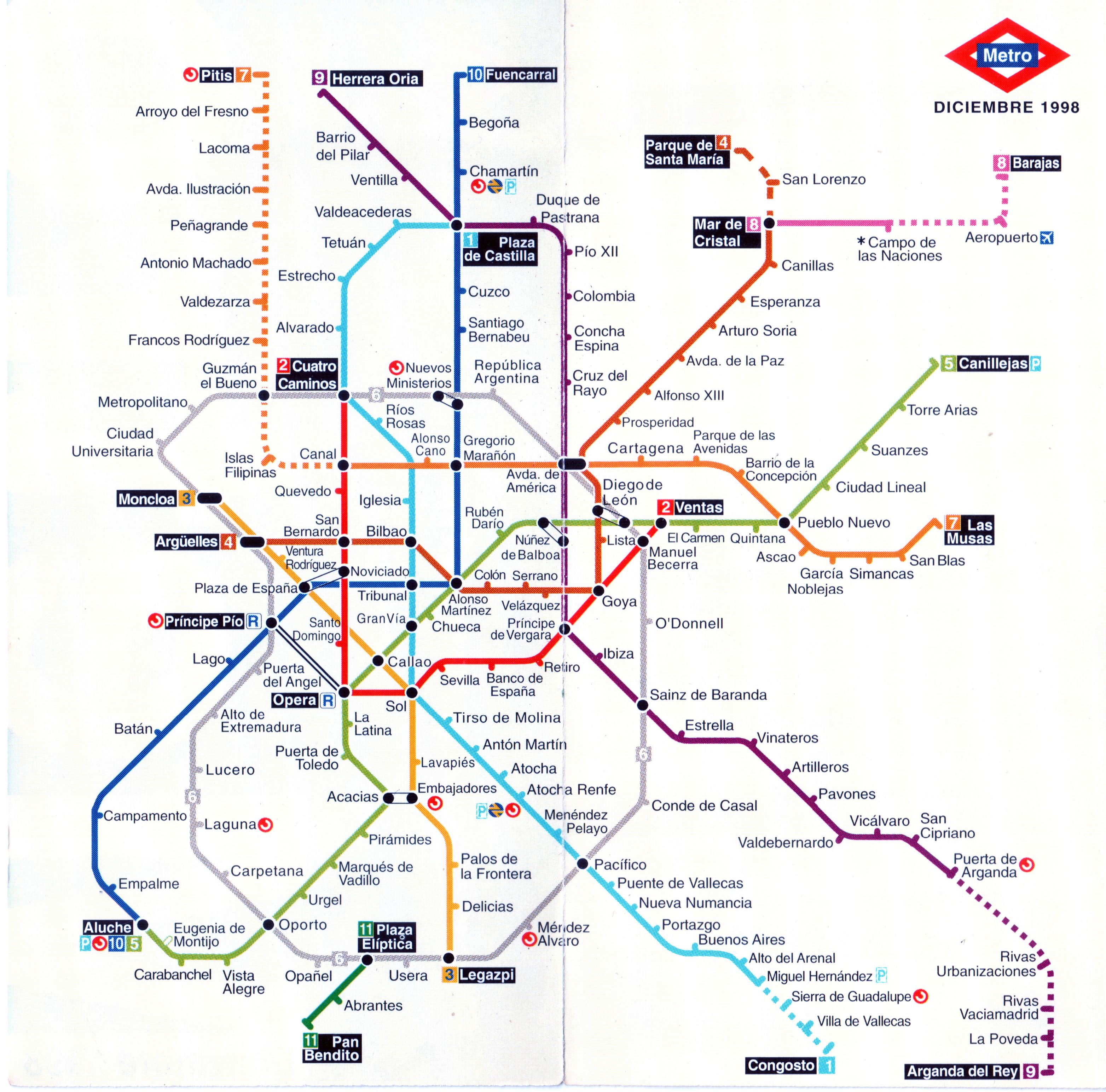 Plano Esquem tico De Metro De Madrid diciembre 1998 Traspapelados