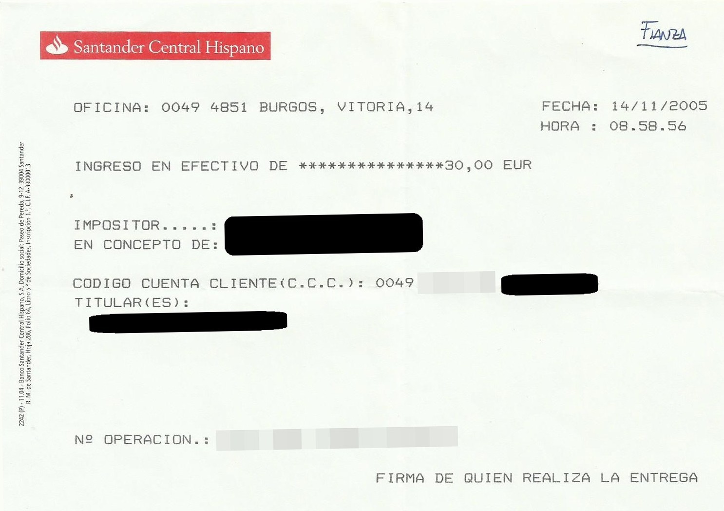 Resguardos de ingreso del Santander Central Hispano (2004 y 2005) (2)