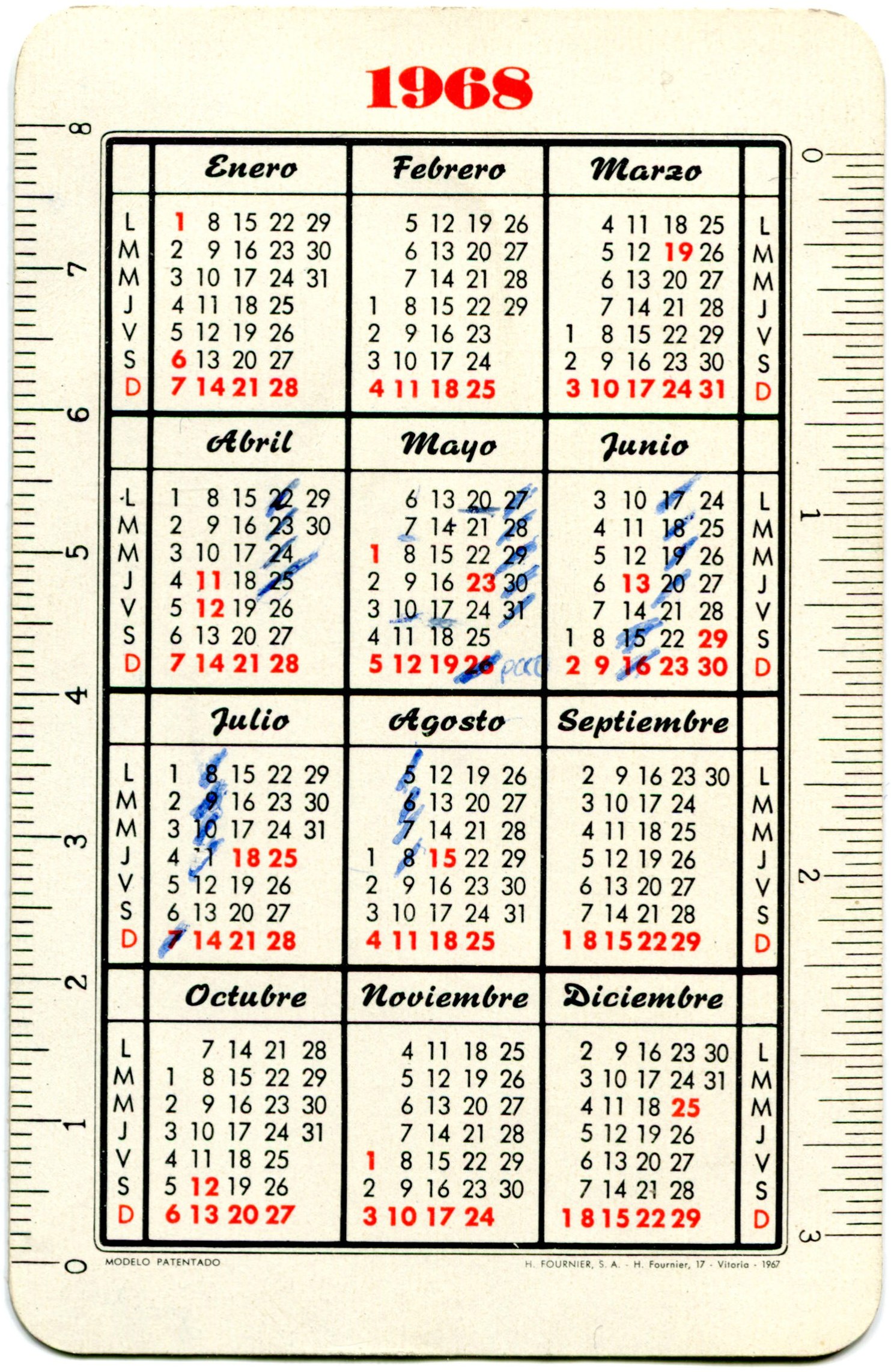 Calendario de bolsillo de la crema dental Anticariol (1968) (2)