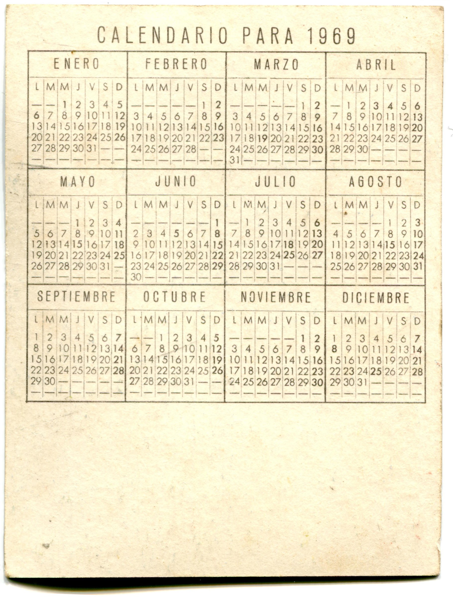 Calendario de bolsillo con Burgos de noche (1969) (2)