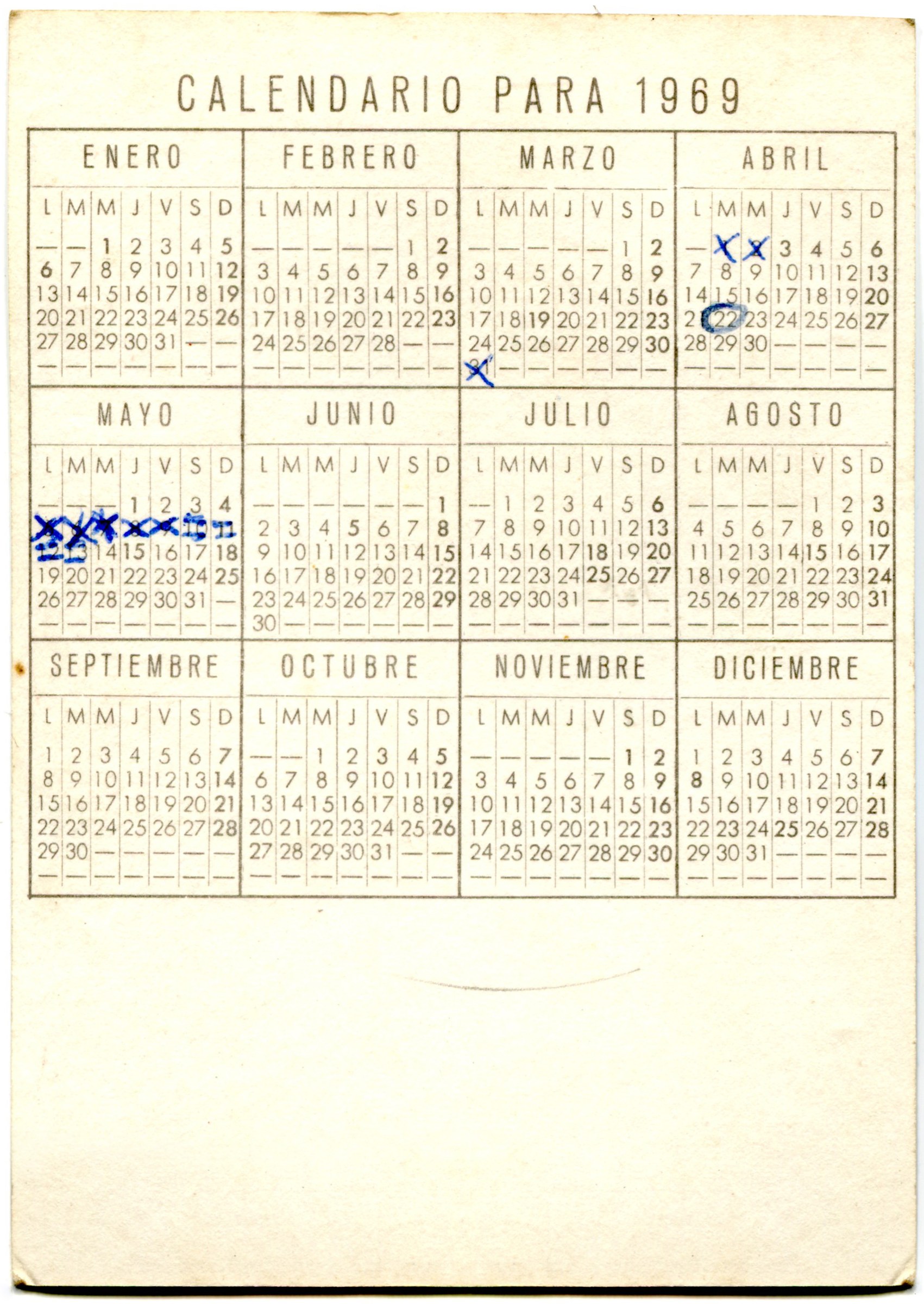 Calendario de bolsillo con la catedral de Burgos (1969) (2)