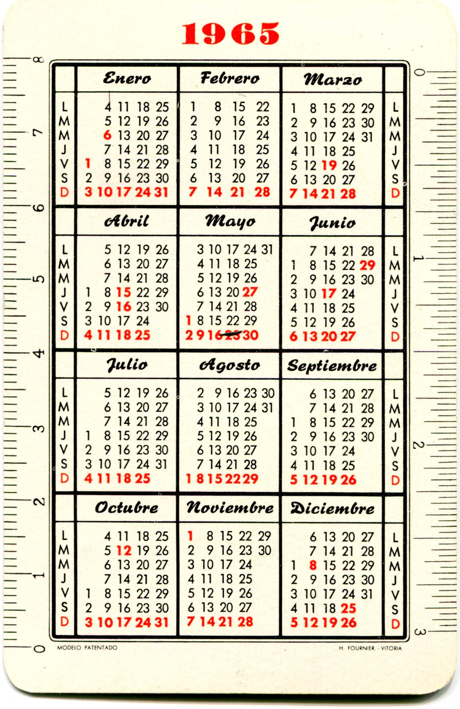 Calendario de bolsillo del Monte de Piedad y Caja General de Ahorros de Badajoz (1965) (2)