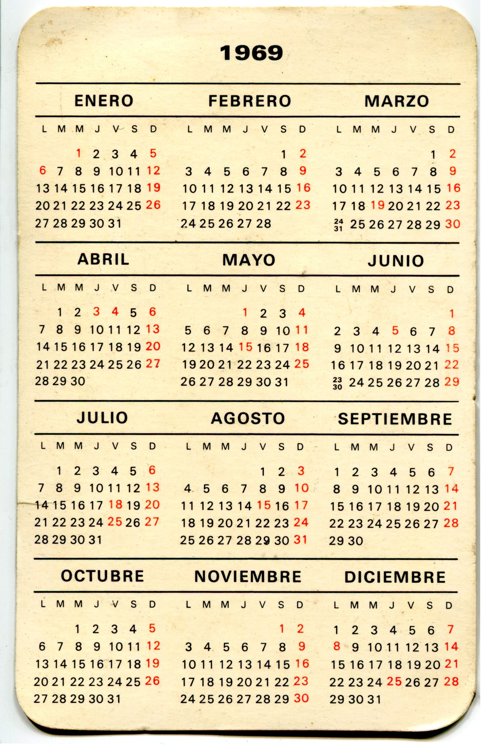 Calendario de bolsillo de Neurostop de Lacer (1969) (2)