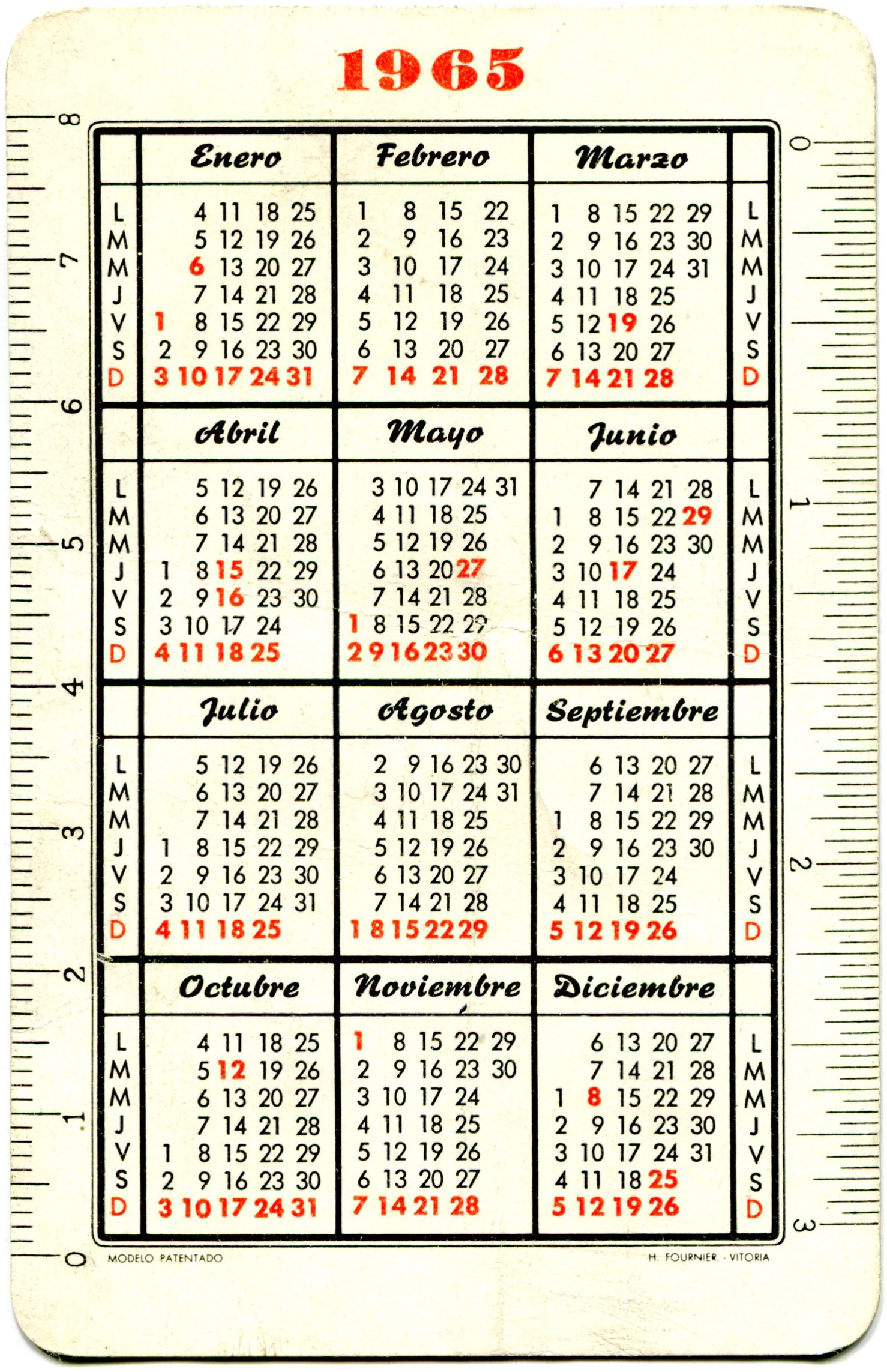 Calendario de bolsillo de Pastinas Buckley's (1965) (2)