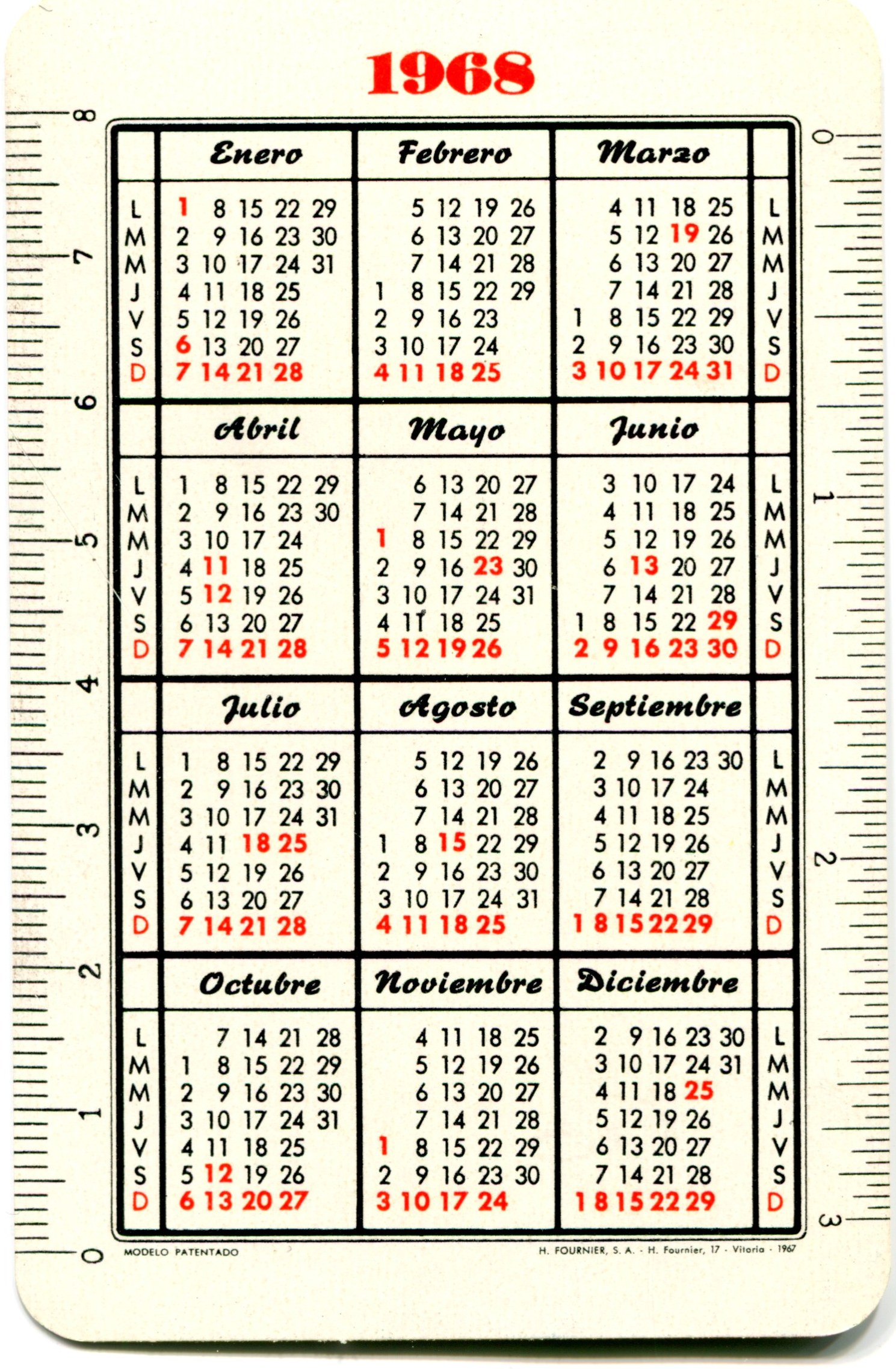 Calendario de bolsillo de Riera-Marsa (1968) (2)