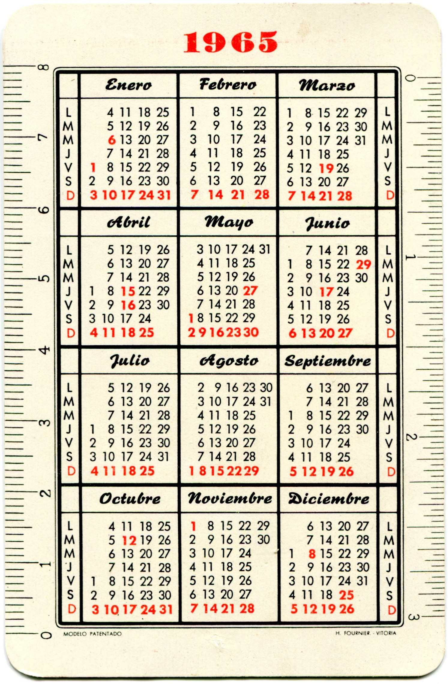 Calendario de bolsillo de los cigarrillos Rumbo Extra (1965) (2)