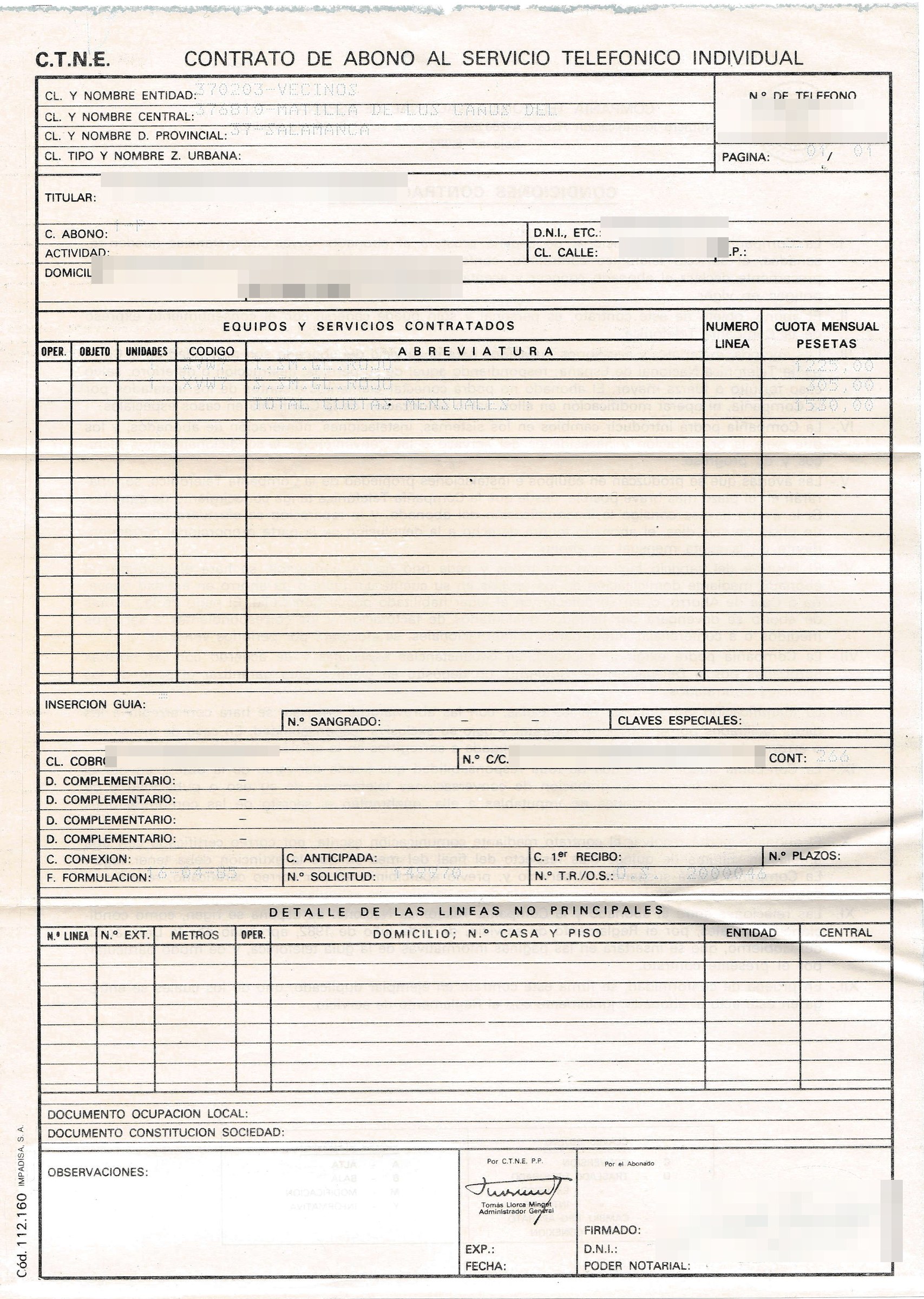 Contrato de abono al servicio telefónico de la CTNE (1985) (1)