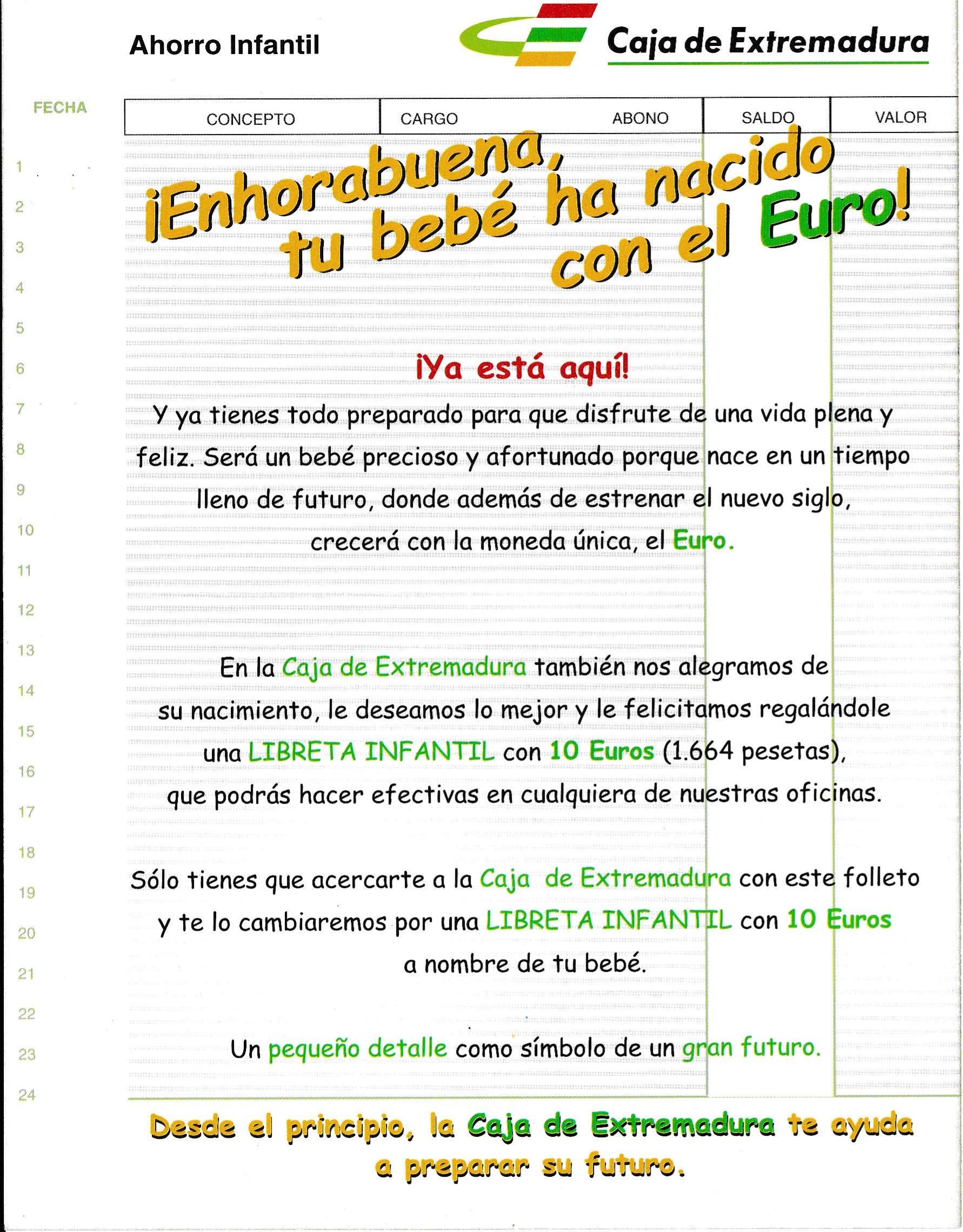 Folleto de la Libreta Infantil de Caja de Extremadura (2001), interior