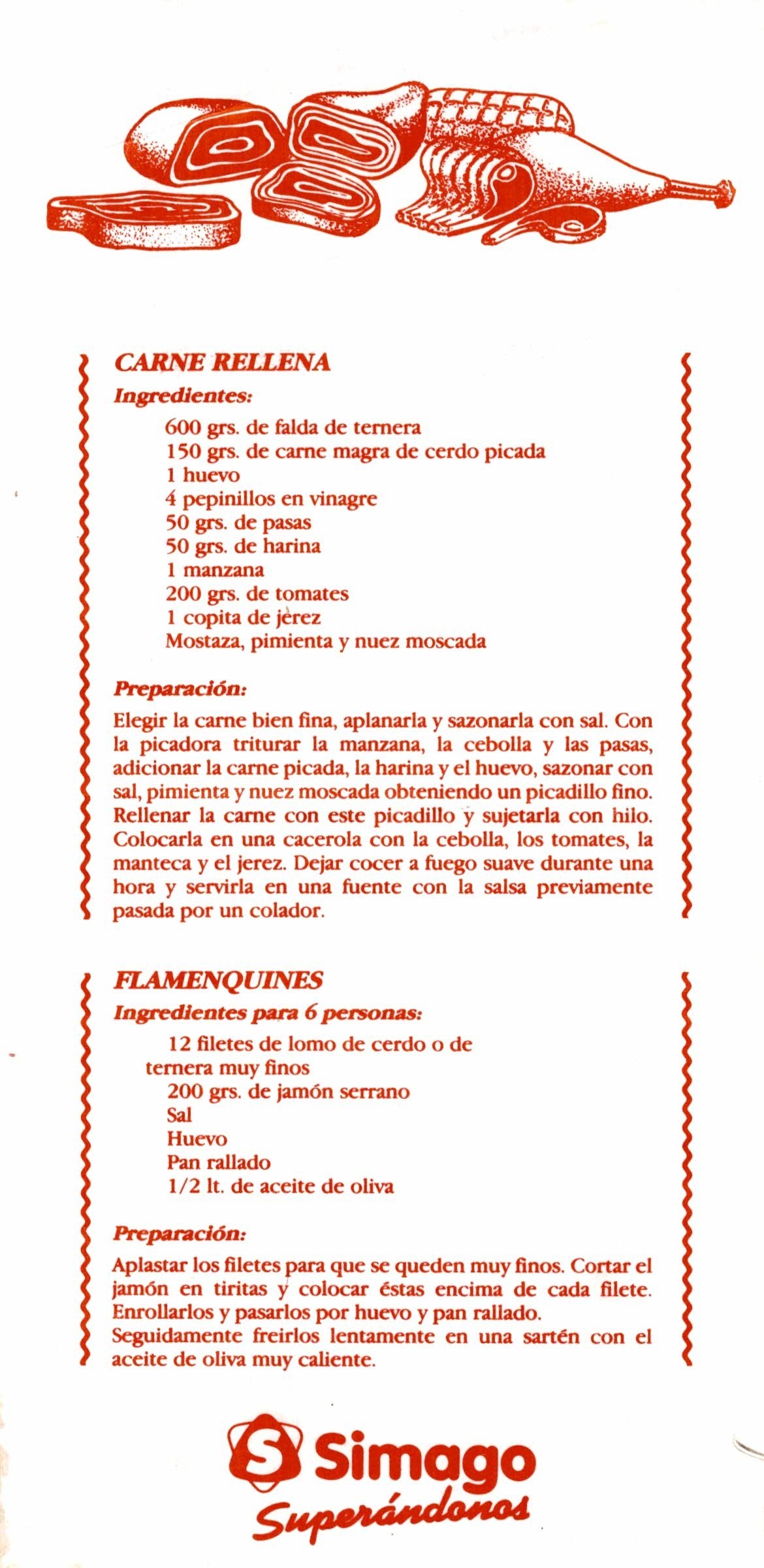 Folleto de recetas de la carnicería de Simago, reverso