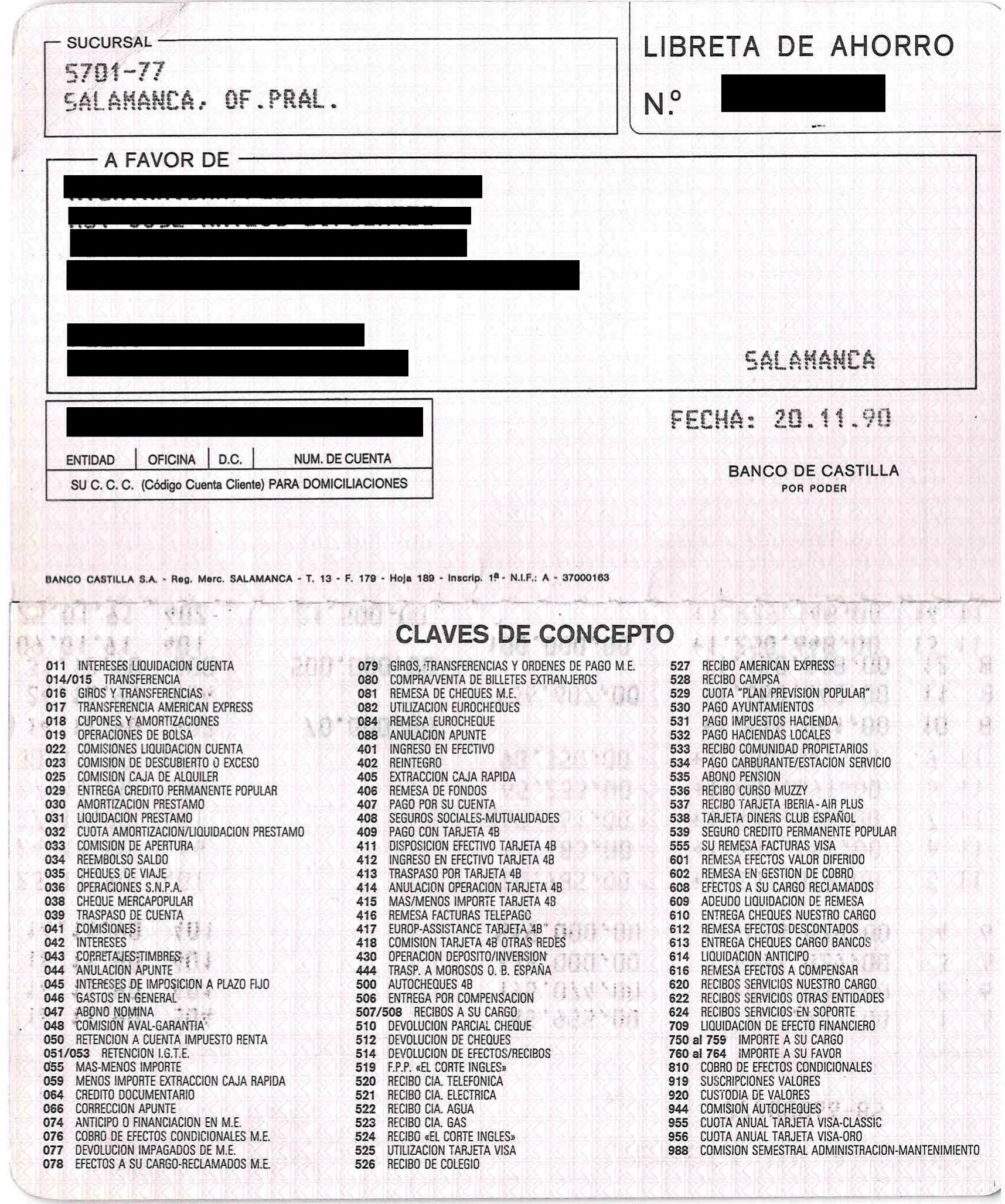 Libreta de ahorro del Banco de Castilla (1990) (2)