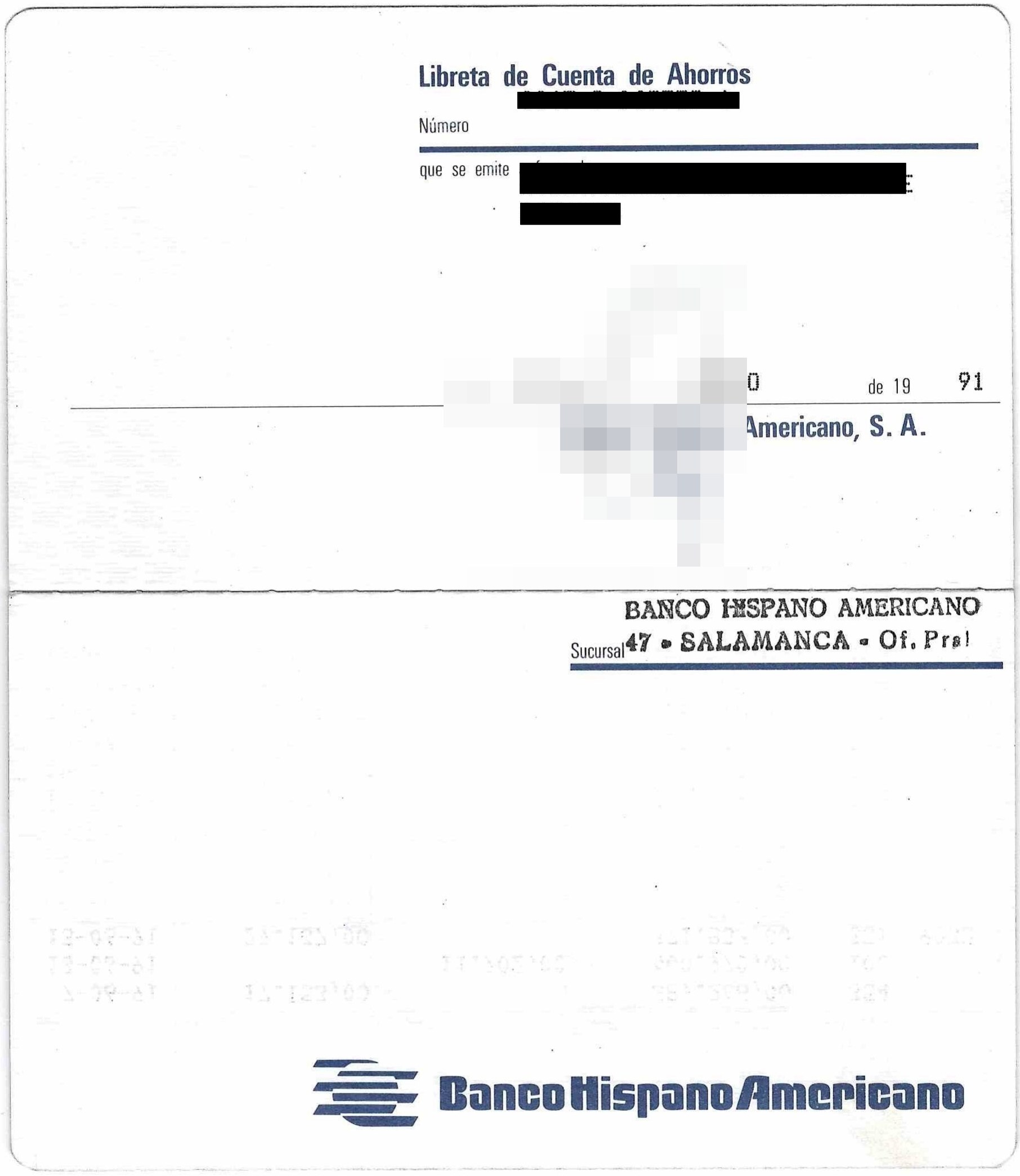 Libreta de ahorro del Banco Hispano Americano (1991) (2)