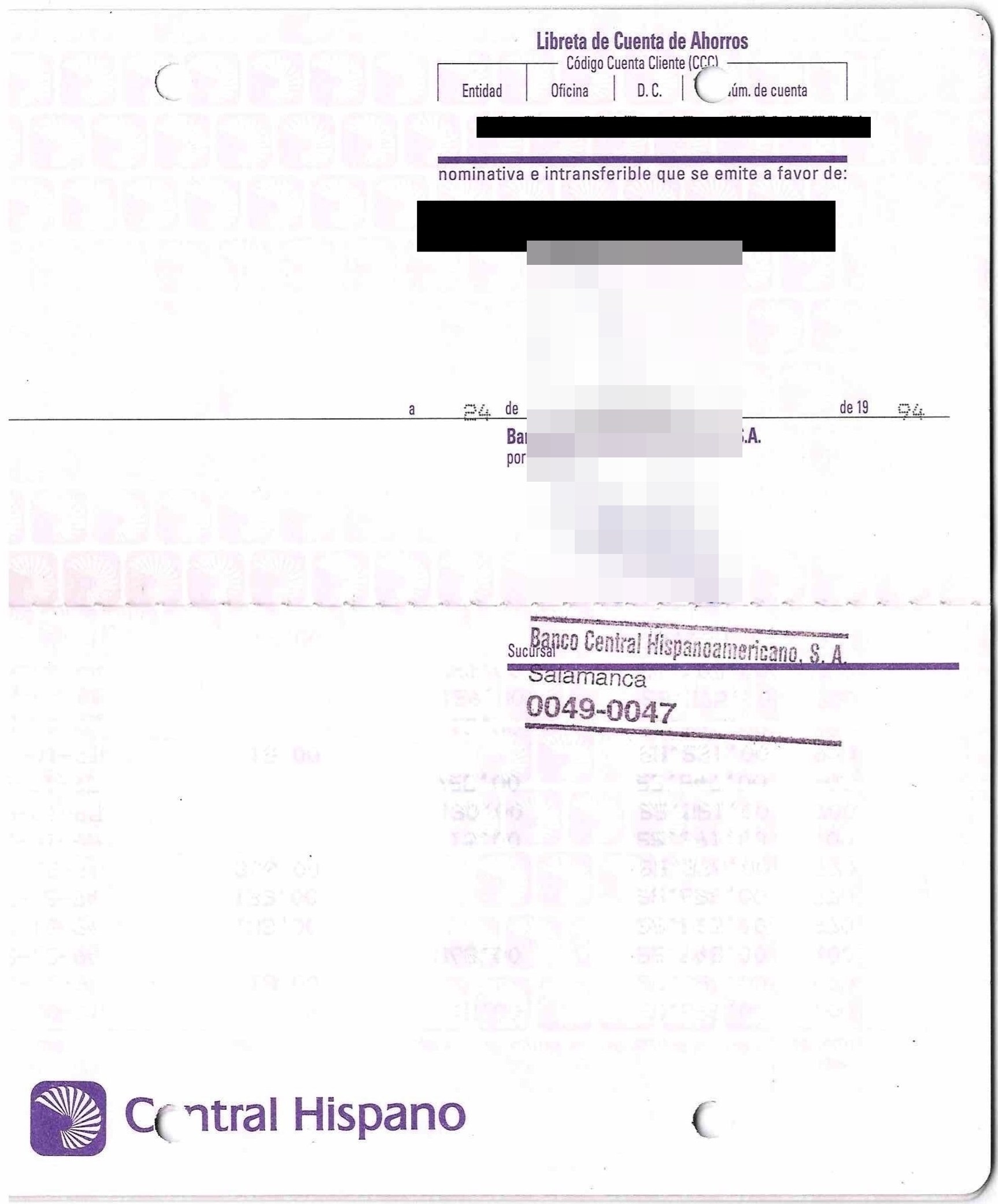 Libreta de ahorro del Central Hispano (1994) (2)