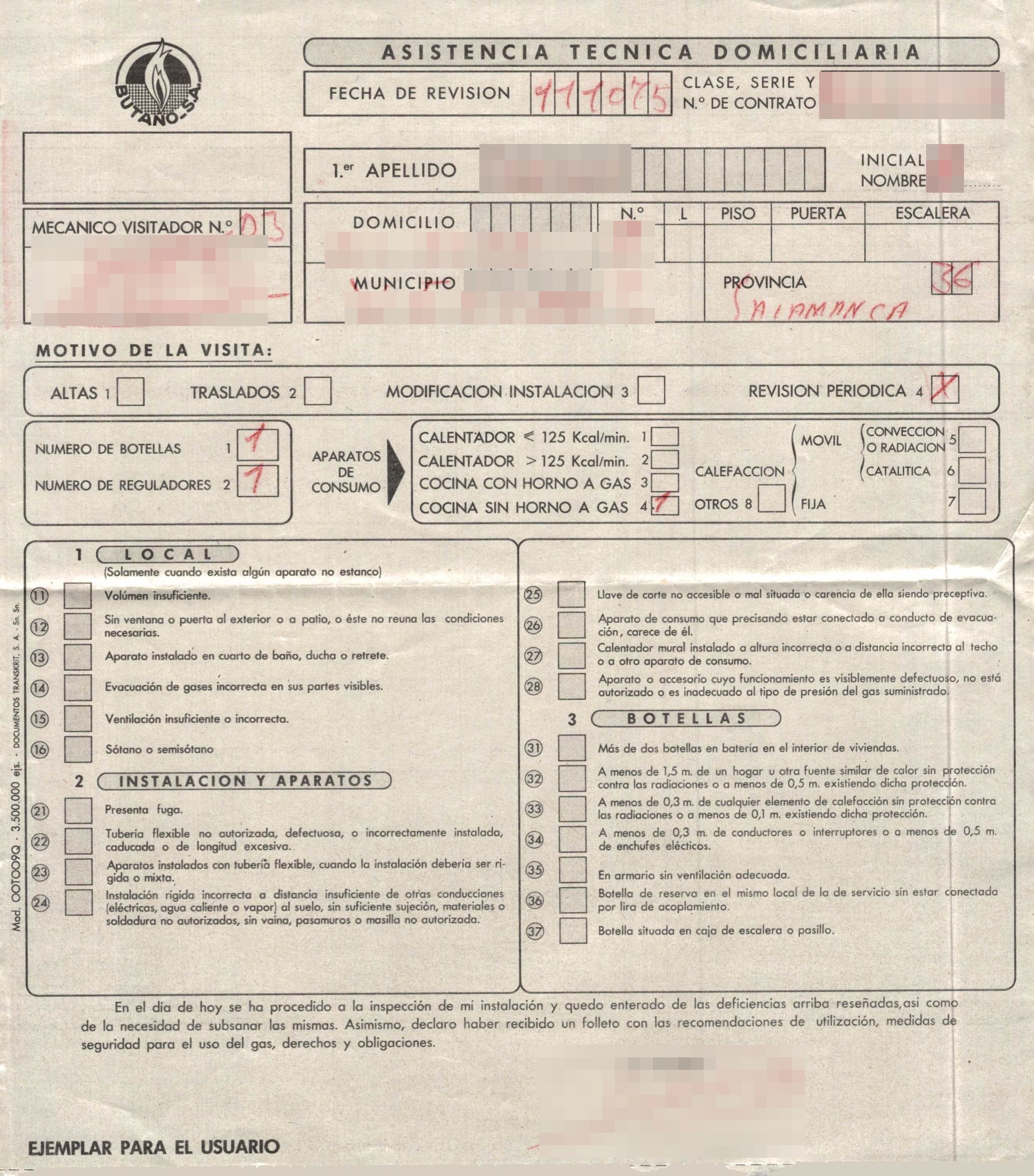 Recibí de revisión de Butano (1975)