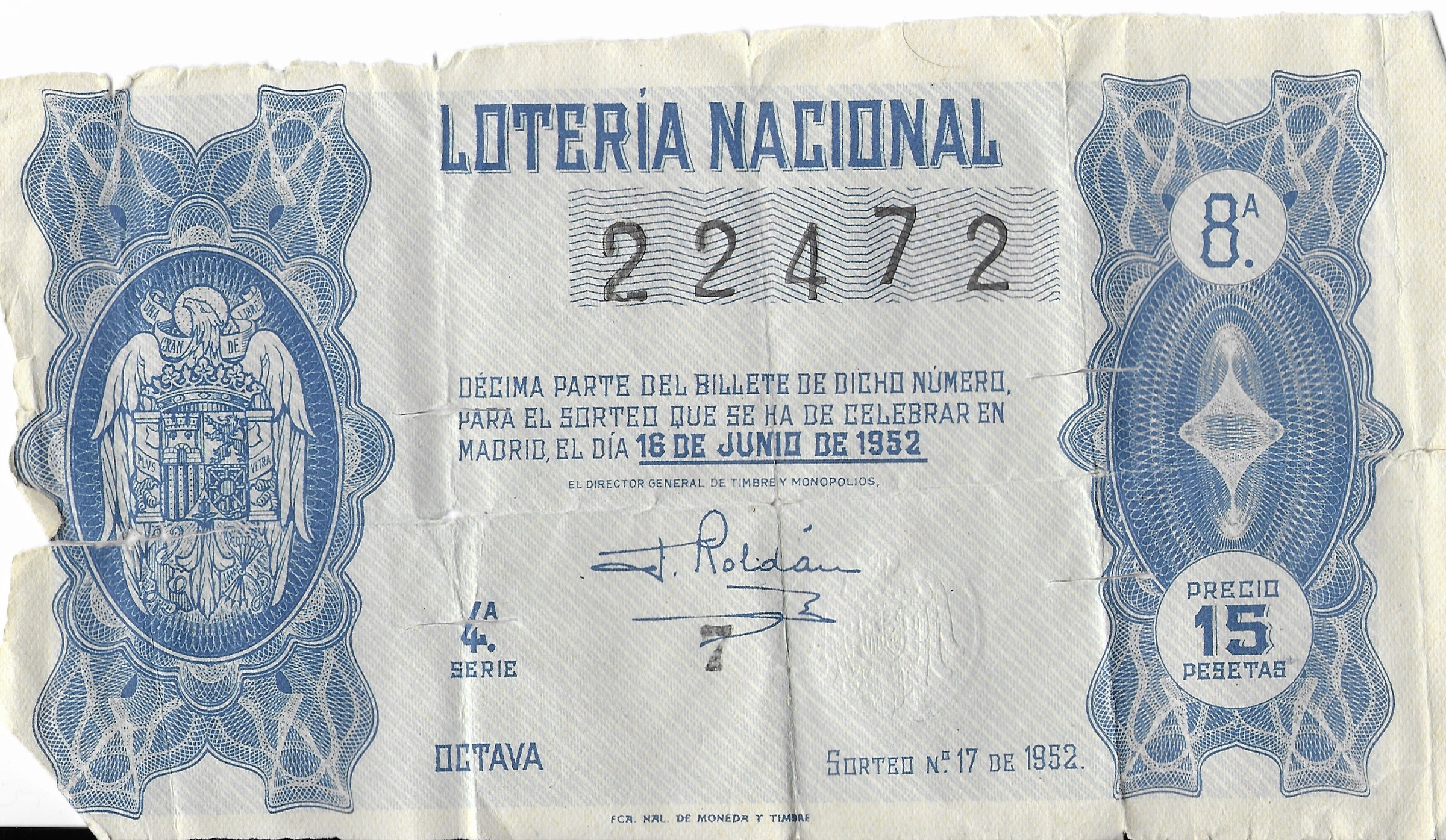 Décimo de Lotería Nacional (1952) (1)
