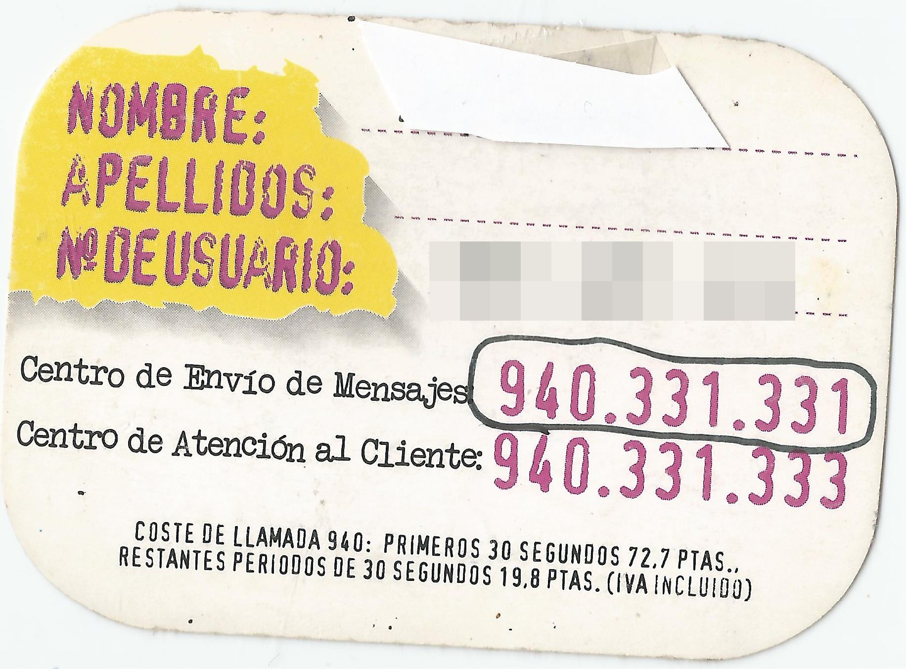 Tarjeta de usuario de MensaTel Beeper (2)