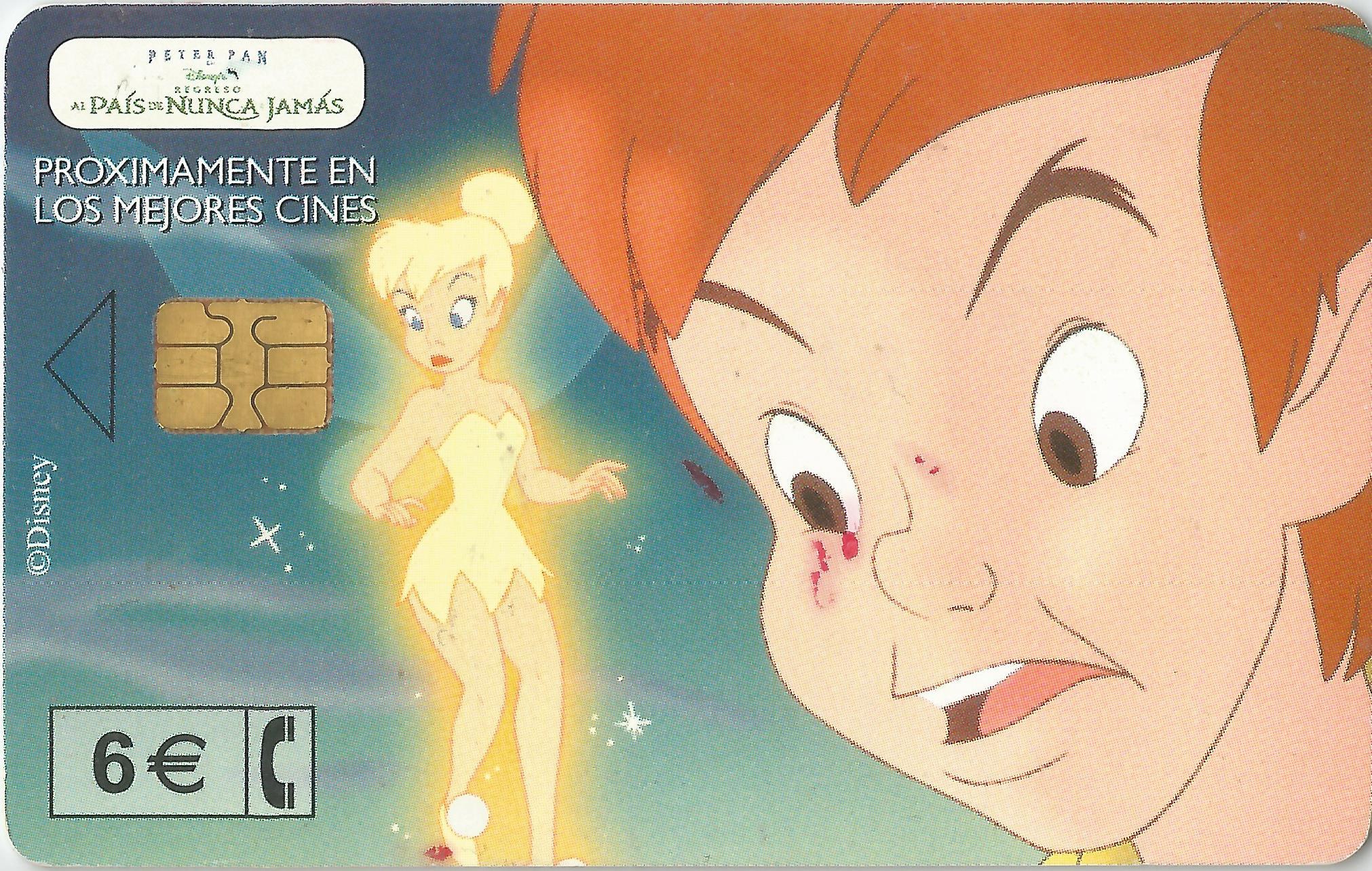 Tarjeta telefónica con publicidad de Peter Pan en Regreso al País de Nunca Jamás, de Disney (2002) (1)