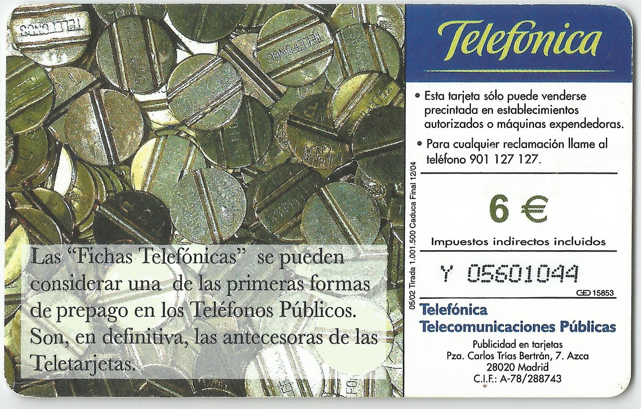 Tarjeta telefónica del Teléfono de Fichas de Telefónica (2002) (2)