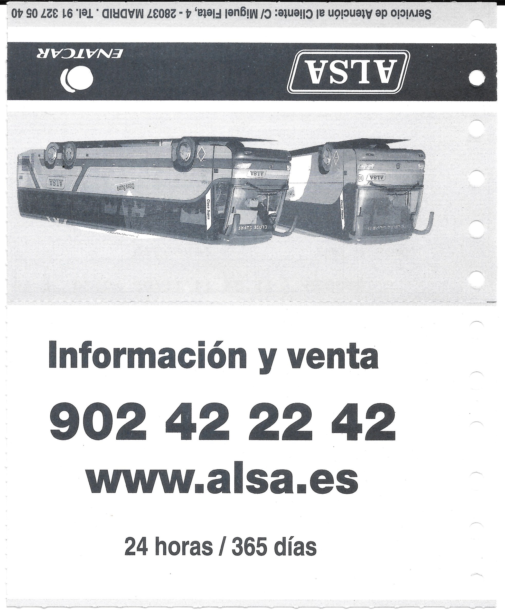 Billete de autobús de ALSA Madrid-Zaragoza (2002), reverso