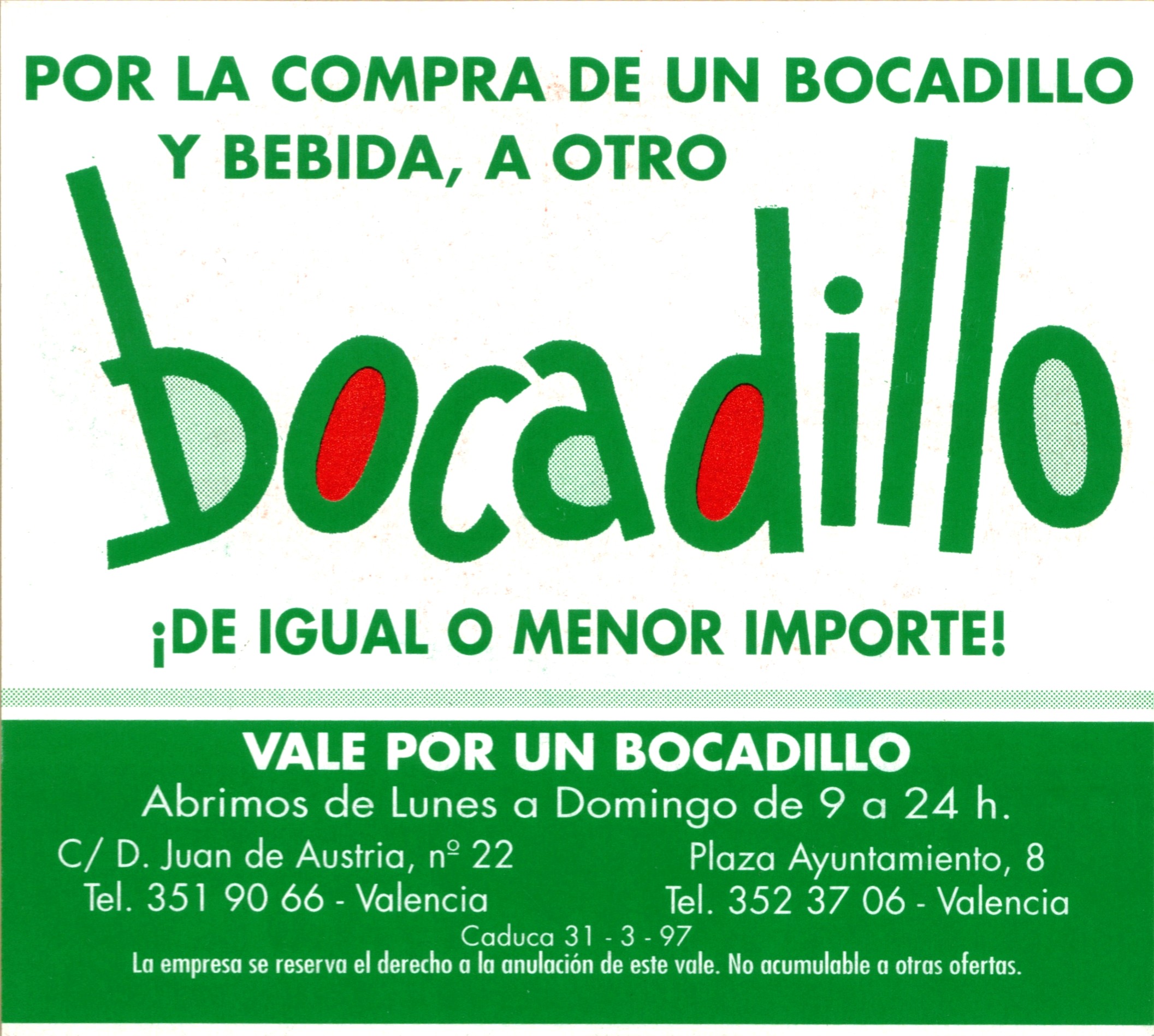 Vale por un bocadillo de Deu Minuts (1997), reverso